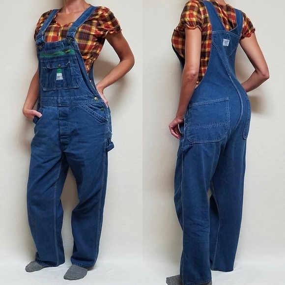 𝅺VINTAGE Liberty Stone Wash Loose Fit Wide Leg Carpenter Overalls Biballs Grunge - Picture 1 of 14